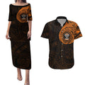 Personalized Wests Tigers Couples Matching Puletasi and Hawaiian Shirt Polynesian Tribal Chest and Sleeve Tattoo
