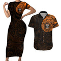 Personalized Wests Tigers Couples Matching Short Sleeve Bodycon Dress and Hawaiian Shirt Polynesian Tribal Chest and Sleeve Tattoo