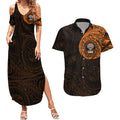 Personalized Wests Tigers Couples Matching Summer Maxi Dress and Hawaiian Shirt Polynesian Tribal Chest and Sleeve Tattoo