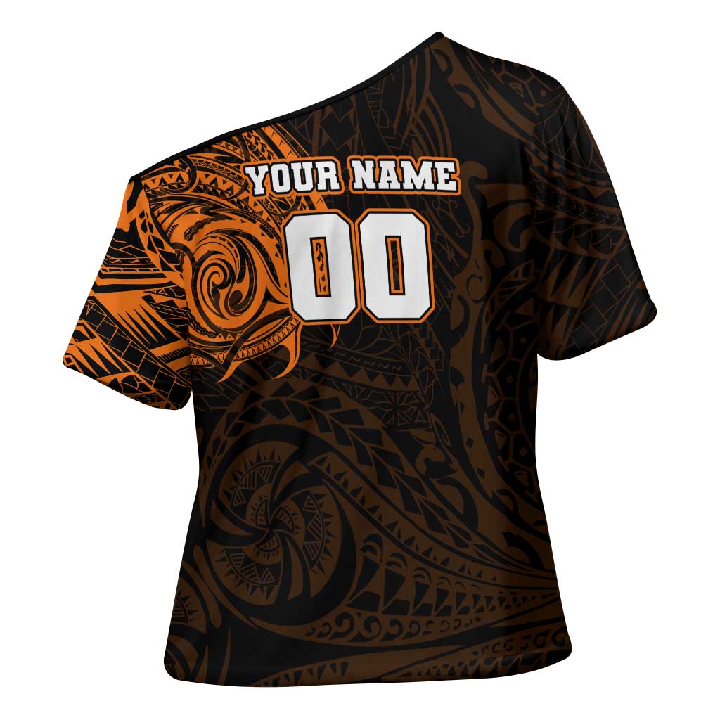 Personalized Wests Tigers Cross Shoulder Shirt Polynesian Tribal Chest and Sleeve Tattoo