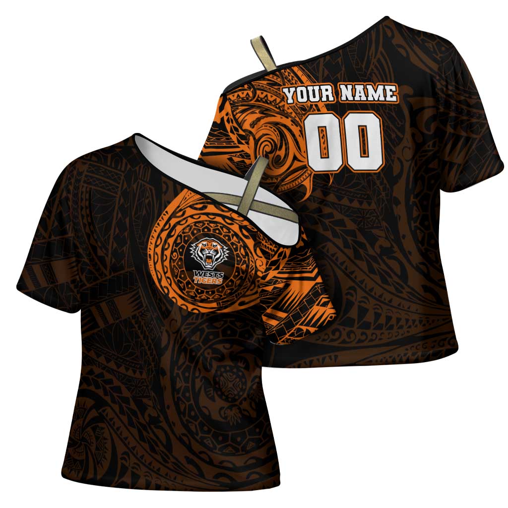Personalized Wests Tigers Cross Shoulder Shirt Polynesian Tribal Chest and Sleeve Tattoo