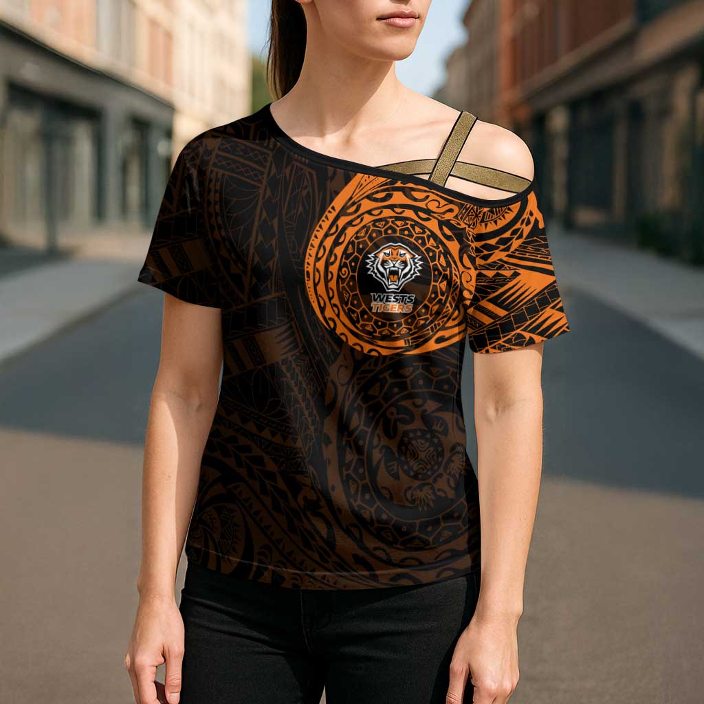 Personalized Wests Tigers Cross Shoulder Shirt Polynesian Tribal Chest and Sleeve Tattoo