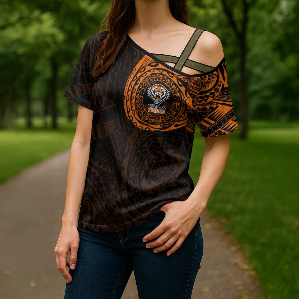 Personalized Wests Tigers Cross Shoulder Shirt Polynesian Tribal Chest and Sleeve Tattoo