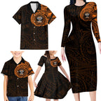 Personalized Wests Tigers Family Matching Long Sleeve Bodycon Dress and Hawaiian Shirt Polynesian Tribal Chest and Sleeve Tattoo
