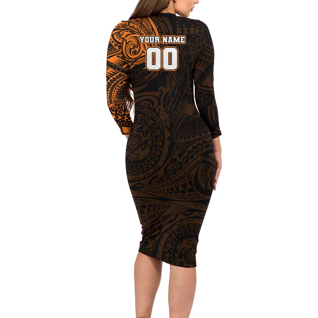 Personalized Wests Tigers Family Matching Long Sleeve Bodycon Dress and Hawaiian Shirt Polynesian Tribal Chest and Sleeve Tattoo