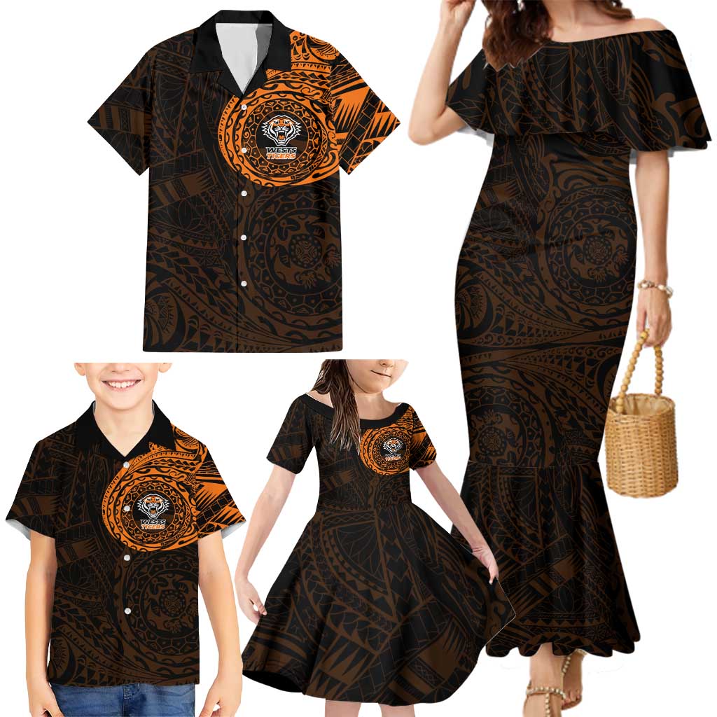 Personalized Wests Tigers Family Matching Mermaid Dress and Hawaiian Shirt Polynesian Tribal Chest and Sleeve Tattoo