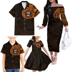 Personalized Wests Tigers Family Matching Off The Shoulder Long Sleeve Dress and Hawaiian Shirt Polynesian Tribal Chest and Sleeve Tattoo