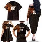 Personalized Wests Tigers Family Matching Off The Shoulder Long Sleeve Dress and Hawaiian Shirt Polynesian Tribal Chest and Sleeve Tattoo