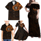 Personalized Wests Tigers Family Matching Off Shoulder Maxi Dress and Hawaiian Shirt Polynesian Tribal Chest and Sleeve Tattoo