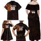 Personalized Wests Tigers Family Matching Off Shoulder Maxi Dress and Hawaiian Shirt Polynesian Tribal Chest and Sleeve Tattoo