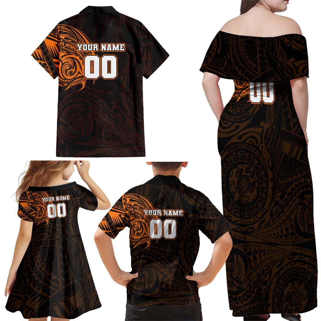 Personalized Wests Tigers Family Matching Off Shoulder Maxi Dress and Hawaiian Shirt Polynesian Tribal Chest and Sleeve Tattoo