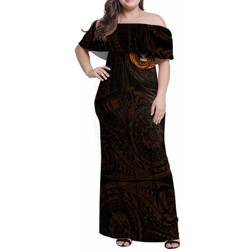 Personalized Wests Tigers Family Matching Off Shoulder Maxi Dress and Hawaiian Shirt Polynesian Tribal Chest and Sleeve Tattoo
