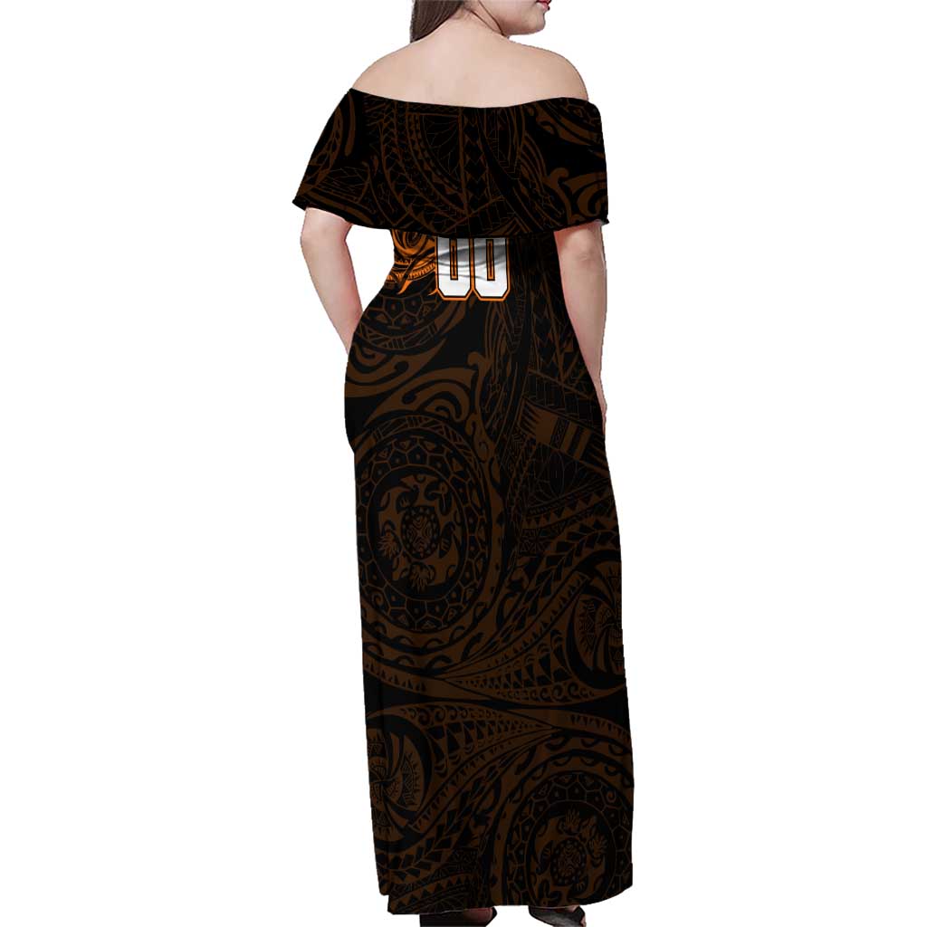 Personalized Wests Tigers Family Matching Off Shoulder Maxi Dress and Hawaiian Shirt Polynesian Tribal Chest and Sleeve Tattoo