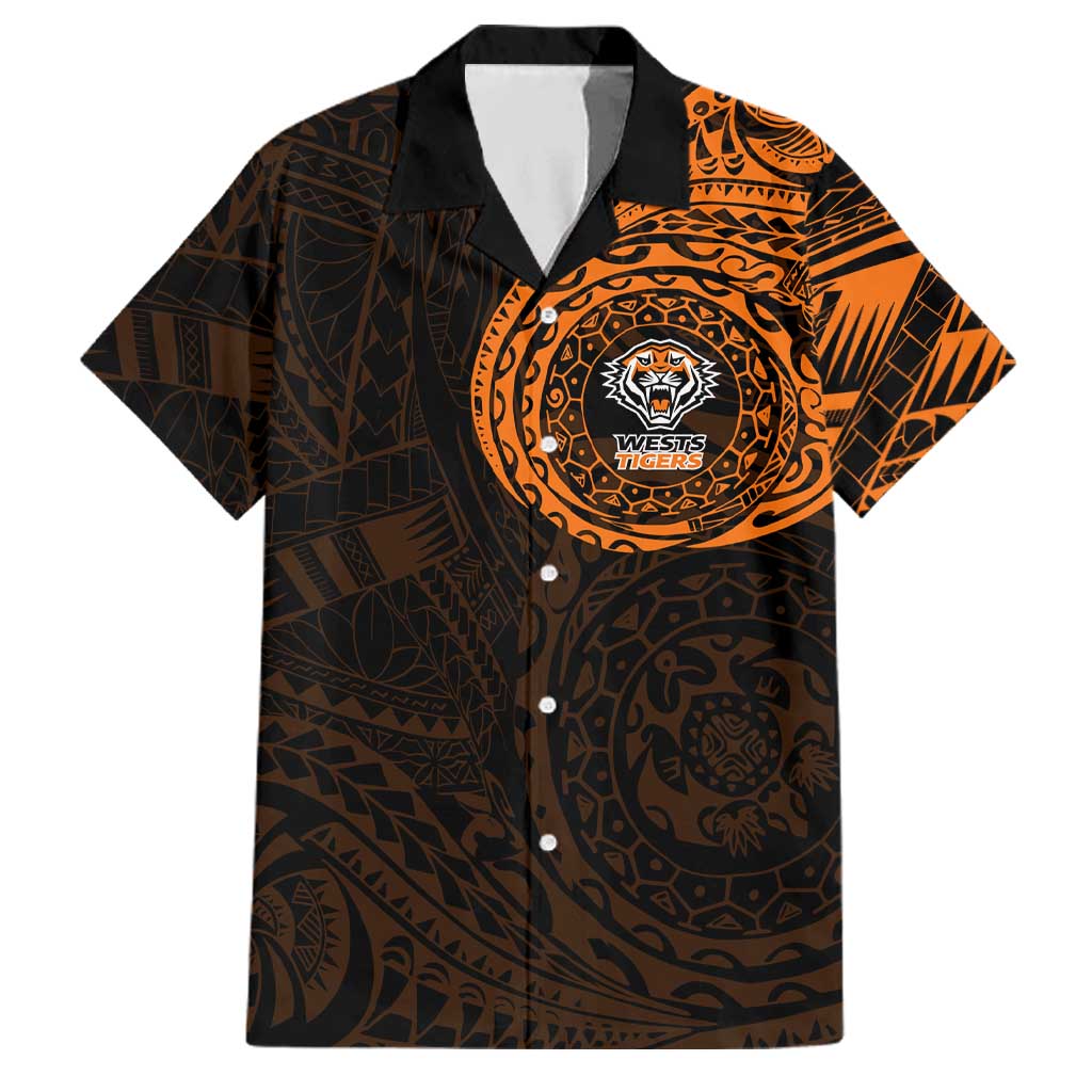 Personalized Wests Tigers Family Matching Off Shoulder Short Dress and Hawaiian Shirt Polynesian Tribal Chest and Sleeve Tattoo