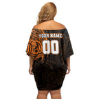 Personalized Wests Tigers Family Matching Off Shoulder Short Dress and Hawaiian Shirt Polynesian Tribal Chest and Sleeve Tattoo