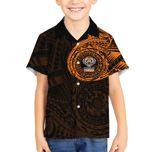 Personalized Wests Tigers Family Matching Off Shoulder Short Dress and Hawaiian Shirt Polynesian Tribal Chest and Sleeve Tattoo