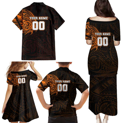 Personalized Wests Tigers Family Matching Puletasi and Hawaiian Shirt Polynesian Tribal Chest and Sleeve Tattoo