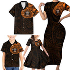 Personalized Wests Tigers Family Matching Short Sleeve Bodycon Dress and Hawaiian Shirt Polynesian Tribal Chest and Sleeve Tattoo