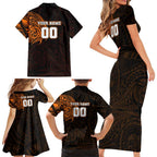 Personalized Wests Tigers Family Matching Short Sleeve Bodycon Dress and Hawaiian Shirt Polynesian Tribal Chest and Sleeve Tattoo