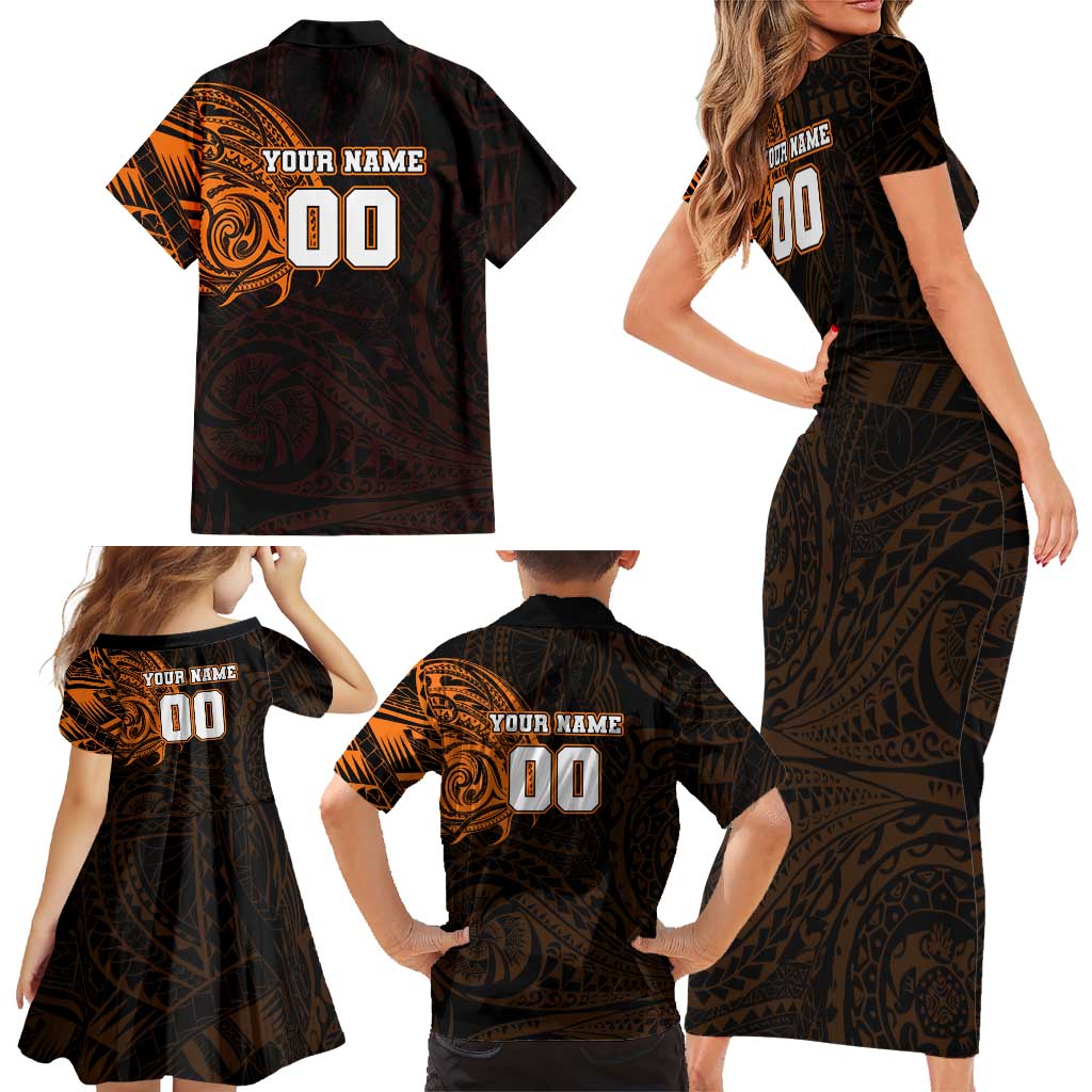 Personalized Wests Tigers Family Matching Short Sleeve Bodycon Dress and Hawaiian Shirt Polynesian Tribal Chest and Sleeve Tattoo