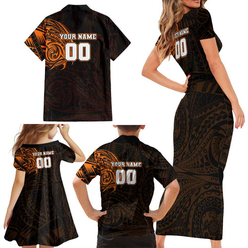 Personalized Wests Tigers Family Matching Short Sleeve Bodycon Dress and Hawaiian Shirt Polynesian Tribal Chest and Sleeve Tattoo