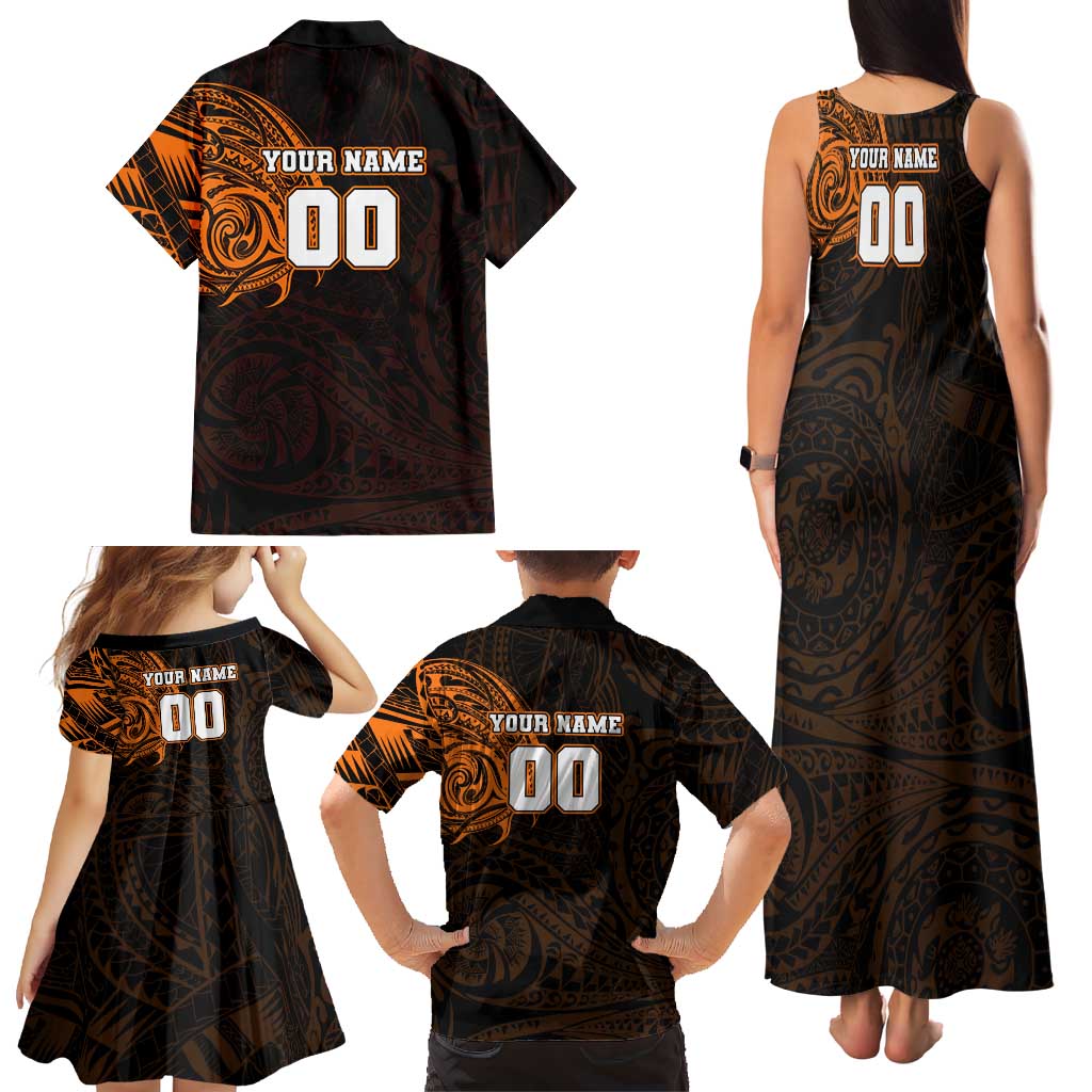 Personalized Wests Tigers Family Matching Tank Maxi Dress and Hawaiian Shirt Polynesian Tribal Chest and Sleeve Tattoo
