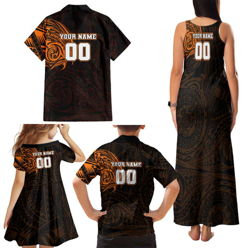 Personalized Wests Tigers Family Matching Tank Maxi Dress and Hawaiian Shirt Polynesian Tribal Chest and Sleeve Tattoo