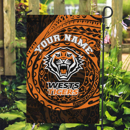 Personalized Wests Tigers Garden Flag Polynesian Tribal Chest and Sleeve Tattoo