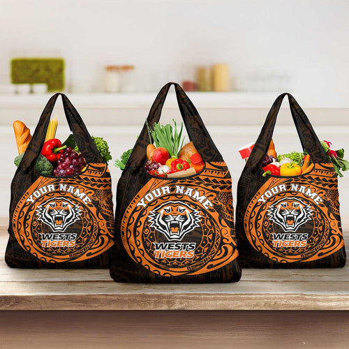 Personalized Wests Tigers Grocery Bag Polynesian Tribal Chest and Sleeve Tattoo