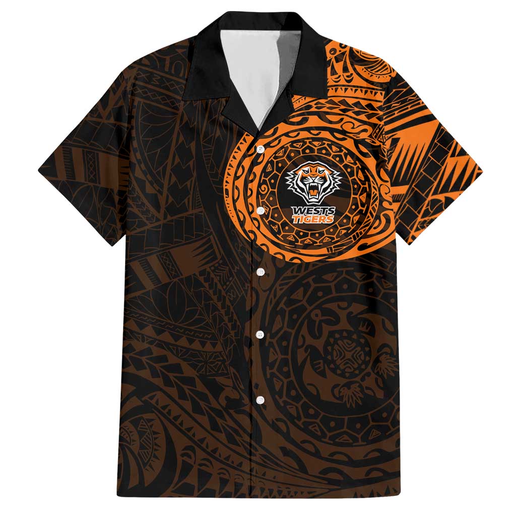 Personalized Wests Tigers Hawaiian Shirt Polynesian Tribal Chest and Sleeve Tattoo
