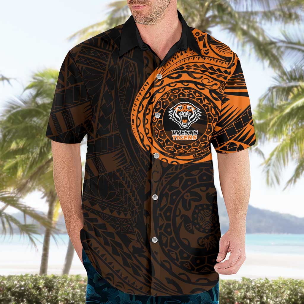 Personalized Wests Tigers Hawaiian Shirt Polynesian Tribal Chest and Sleeve Tattoo