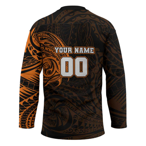 Personalized Wests Tigers Hockey Jersey Polynesian Tribal Chest and Sleeve Tattoo