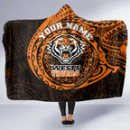 Personalized Wests Tigers Hooded Blanket Polynesian Tribal Chest and Sleeve Tattoo