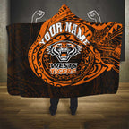 Personalized Wests Tigers Hooded Blanket Polynesian Tribal Chest and Sleeve Tattoo