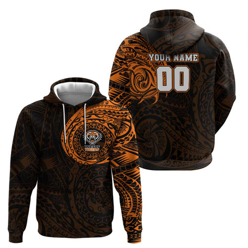 Personalized Wests Tigers Hoodie Polynesian Tribal Chest and Sleeve Tattoo