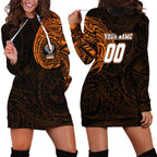Personalized Wests Tigers Hoodie Dress Polynesian Tribal Chest and Sleeve Tattoo