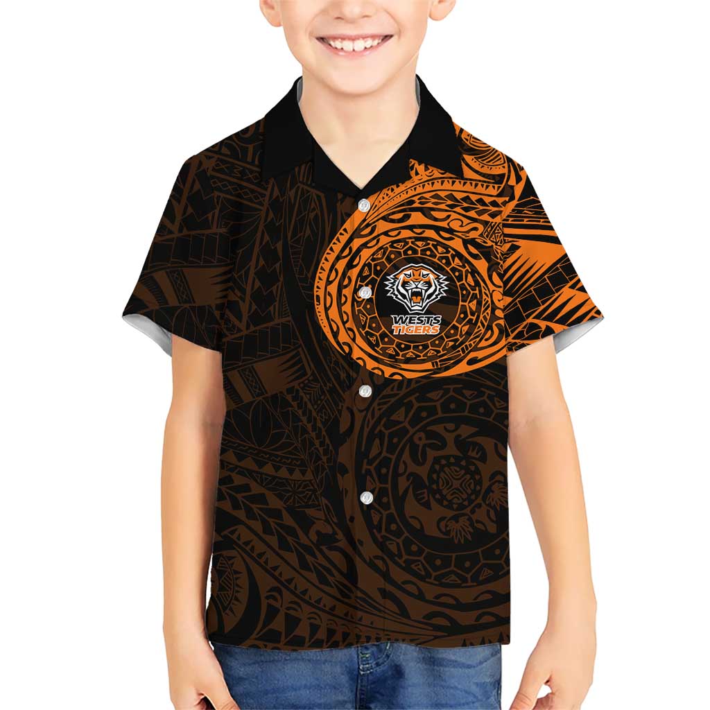 Personalized Wests Tigers Kid Hawaiian Shirt Polynesian Tribal Chest and Sleeve Tattoo