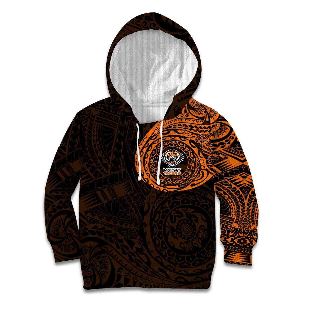 Personalized Wests Tigers Kid Hoodie Polynesian Tribal Chest and Sleeve Tattoo