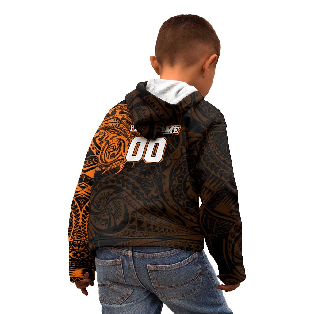 Personalized Wests Tigers Kid Hoodie Polynesian Tribal Chest and Sleeve Tattoo