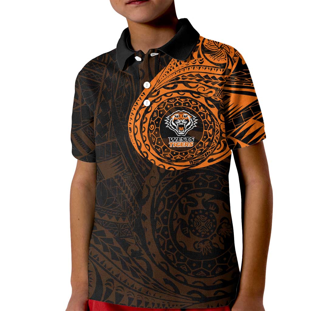 Personalized Wests Tigers Kid Polo Shirt Polynesian Tribal Chest and Sleeve Tattoo