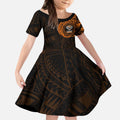 Personalized Wests Tigers Kid Short Sleeve Dress Polynesian Tribal Chest and Sleeve Tattoo