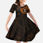 Personalized Wests Tigers Kid Short Sleeve Dress Polynesian Tribal Chest and Sleeve Tattoo
