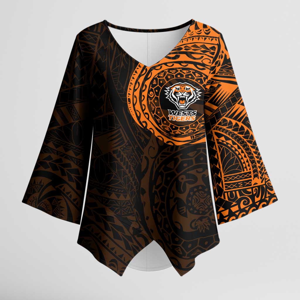 Personalized Wests Tigers Kimono Sleeve Blouse Polynesian Tribal Chest and Sleeve Tattoo