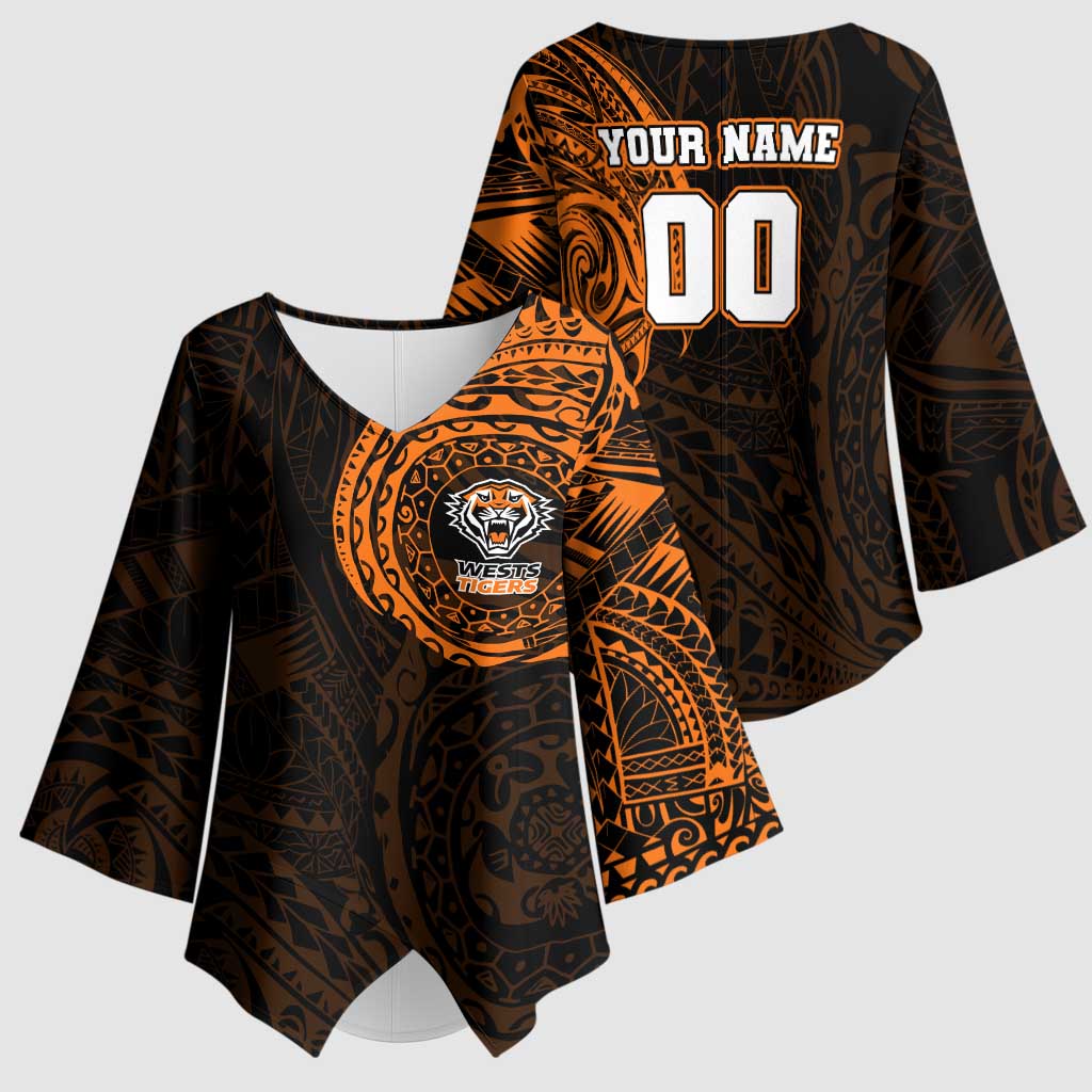 Personalized Wests Tigers Kimono Sleeve Blouse Polynesian Tribal Chest and Sleeve Tattoo