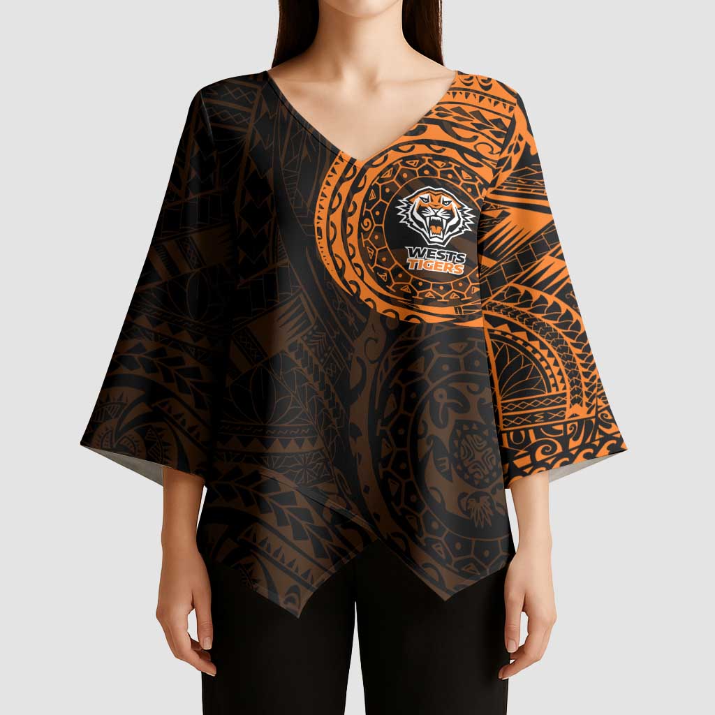 Personalized Wests Tigers Kimono Sleeve Blouse Polynesian Tribal Chest and Sleeve Tattoo