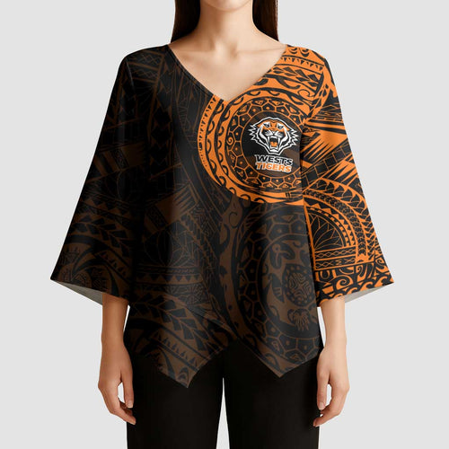 Personalized Wests Tigers Kimono Sleeve Blouse Polynesian Tribal Chest and Sleeve Tattoo