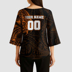 Personalized Wests Tigers Kimono Sleeve Blouse Polynesian Tribal Chest and Sleeve Tattoo