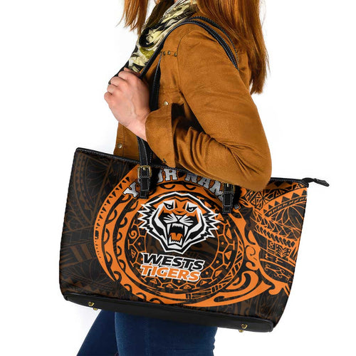 Personalized Wests Tigers Leather Tote Bag Polynesian Tribal Chest and Sleeve Tattoo