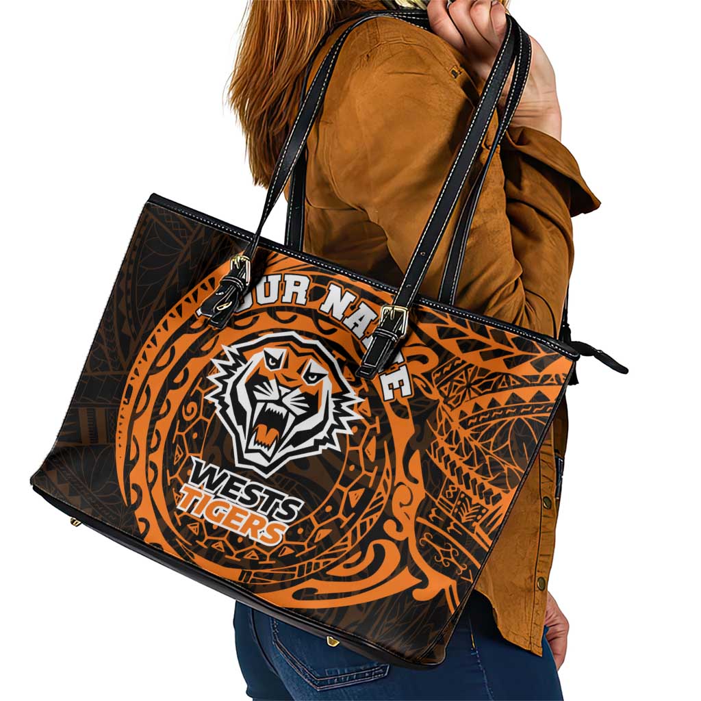 Personalized Wests Tigers Leather Tote Bag Polynesian Tribal Chest and Sleeve Tattoo