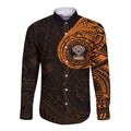 Personalized Wests Tigers Long Sleeve Button Shirt Polynesian Tribal Chest and Sleeve Tattoo